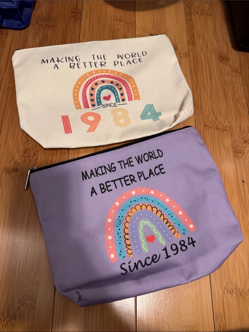 Set of 2 Rainbow 'Making The World A Better Place since 1984’ can as pouches